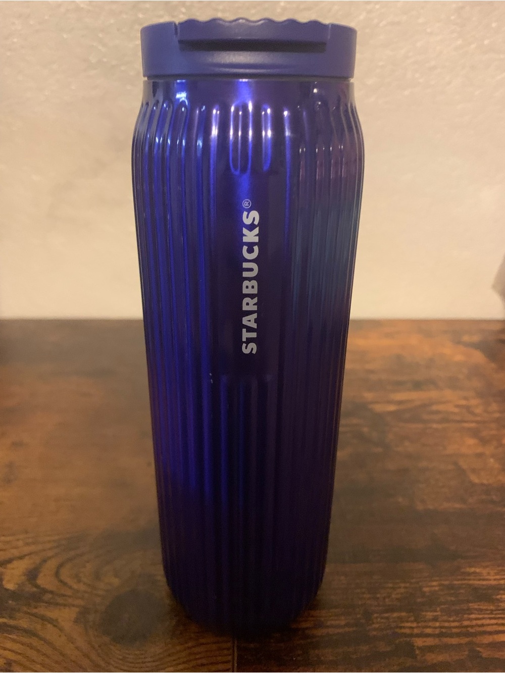 Starbucks Metallic Blue Ribbed Travel Tumbler Insulated 16oz
